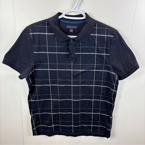 Banana Republic Plaid Polo Men's M Navy Blue White Checkered Mad Men Retro Vibe